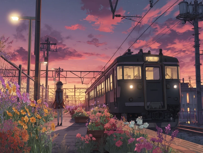 MidJourney Evolution: Japanese Anime Train Station Sunsets - v7.0 - Image 3