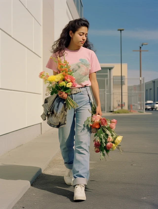 MJ v7 Excels: Mexican Woman Flower Delivery Stock Photo - v5.2 - Image 2