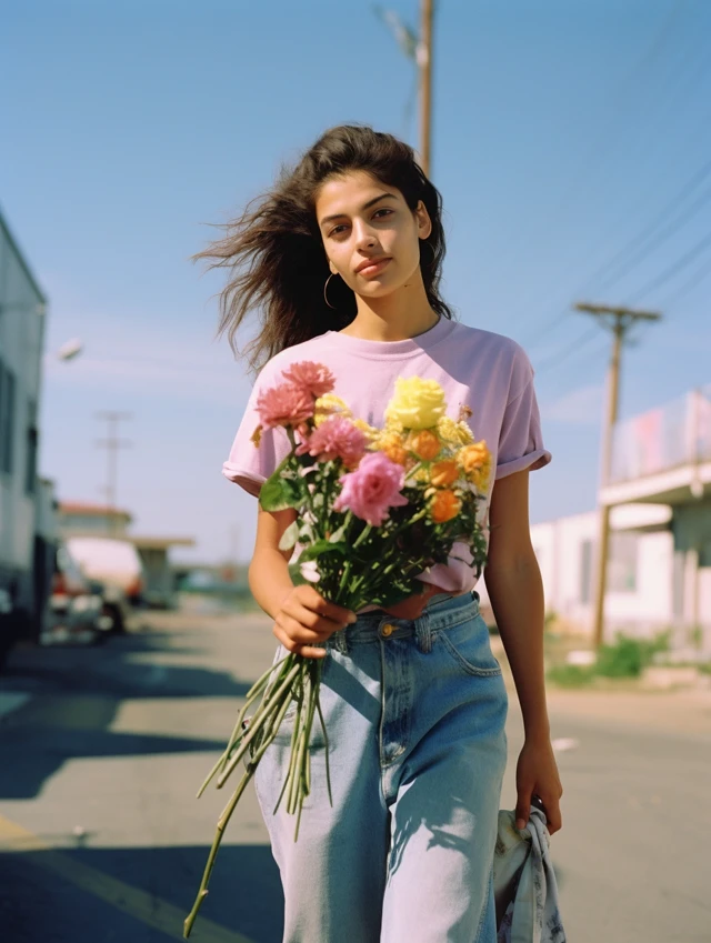 MJ v7 Excels: Mexican Woman Flower Delivery Stock Photo - v5.2 - Image 1