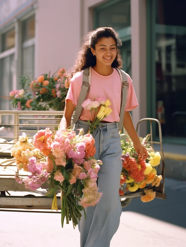 MJ v7 Excels: Mexican Woman Flower Delivery Stock Photo - v5.2 - Image 3