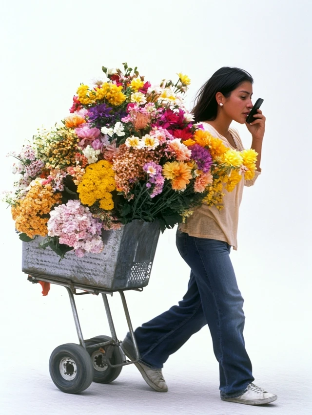 MJ v7 Excels: Mexican Woman Flower Delivery Stock Photo - v6.1 - Image 1