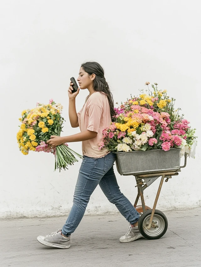 MJ v7 Excels: Mexican Woman Flower Delivery Stock Photo - v6.1 - Image 2