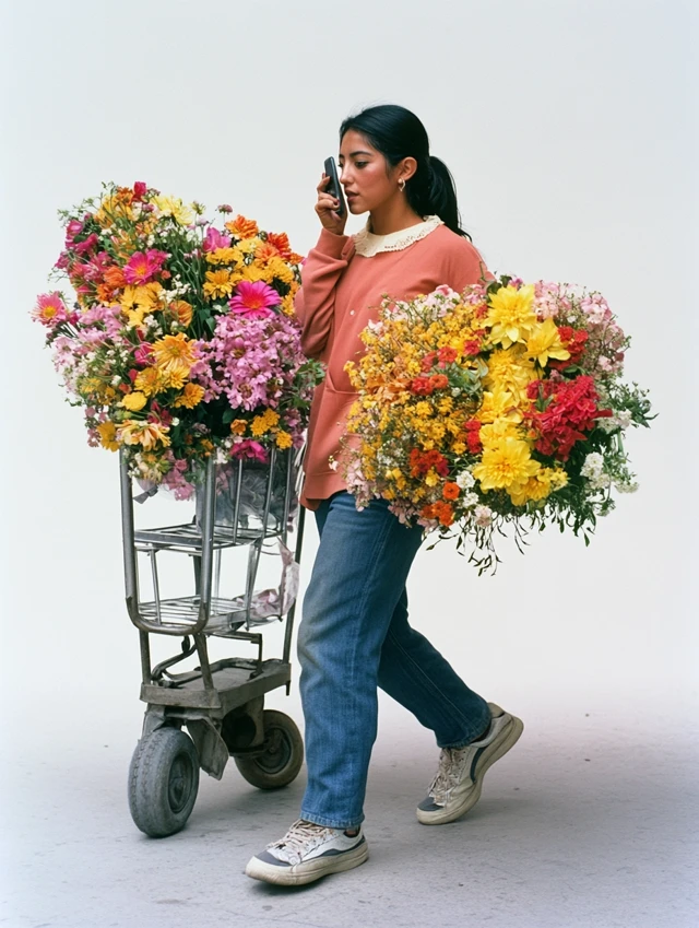MJ v7 Excels: Mexican Woman Flower Delivery Stock Photo - v6.1 - Image 3