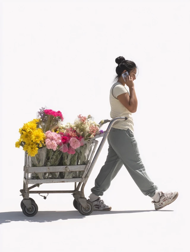 MJ v7 Excels: Mexican Woman Flower Delivery Stock Photo - v7.0 - Image 1