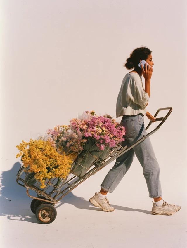 MJ v7 Excels: Mexican Woman Flower Delivery Stock Photo - v7.0 - Image 3