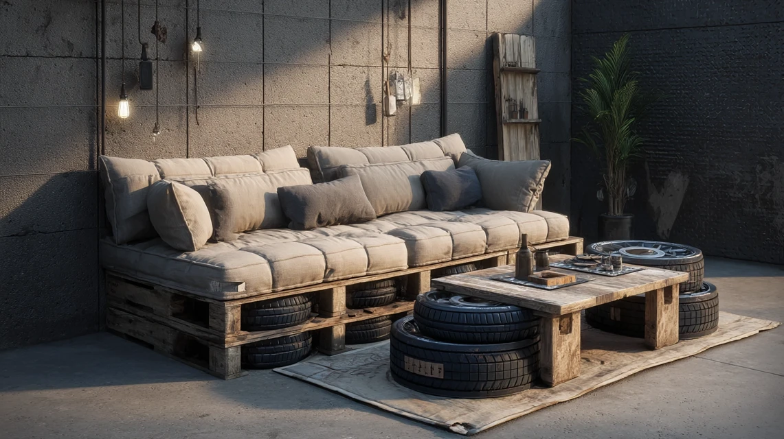 Midjourney’s Best DIY Tire & Pallet Garage Furniture Ideas - v7.0 - Image 4