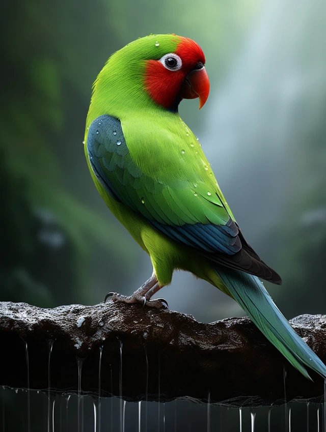 Rainforest Lovebird Photography: MidJourney v5.2 vs v6.1 vs v7.0 - v5.2 - Image 3