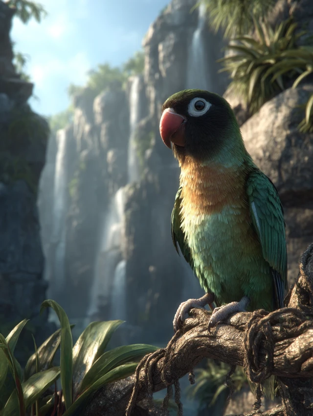 Rainforest Lovebird Photography: MidJourney v5.2 vs v6.1 vs v7.0 - v7.0 - Image 1