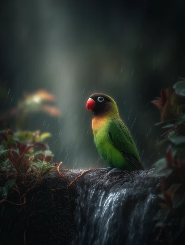 Rainforest Lovebird Photography: MidJourney v5.2 vs v6.1 vs v7.0 - v7.0 - Image 4