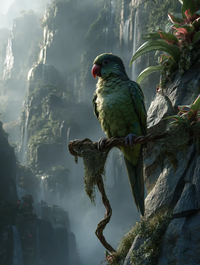 Rainforest Lovebird Photography: MidJourney v5.2 vs v6.1 vs v7.0 - v7.0 - Image 3