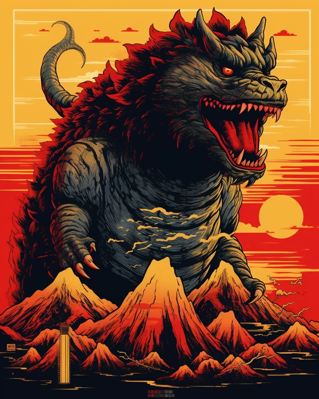 Evolution of Vintage Japanese Catzilla Movie Posters in MidJourney - v5.2 - Image 3