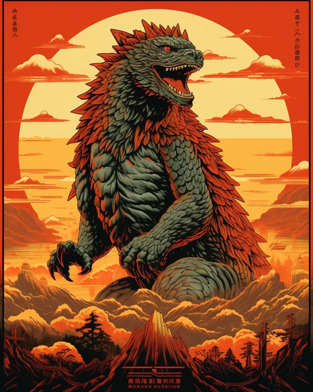 Evolution of Vintage Japanese Catzilla Movie Posters in MidJourney - v5.2 - Image 4