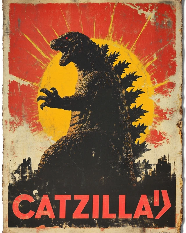 Evolution of Vintage Japanese Catzilla Movie Posters in MidJourney - v6.1 - Image 3