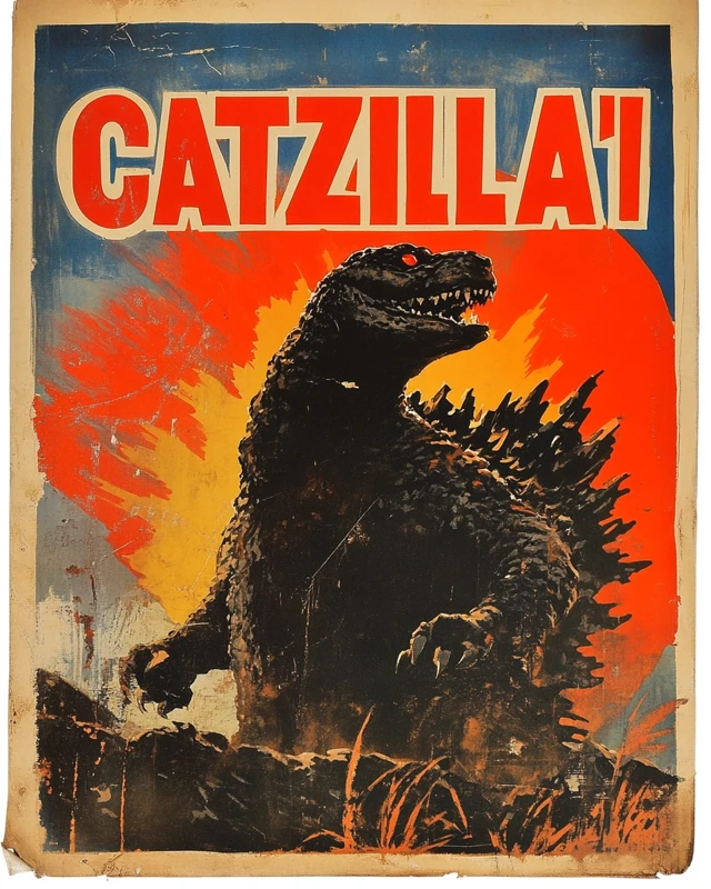Evolution of Vintage Japanese Catzilla Movie Posters in MidJourney - v6.1 - Image 2