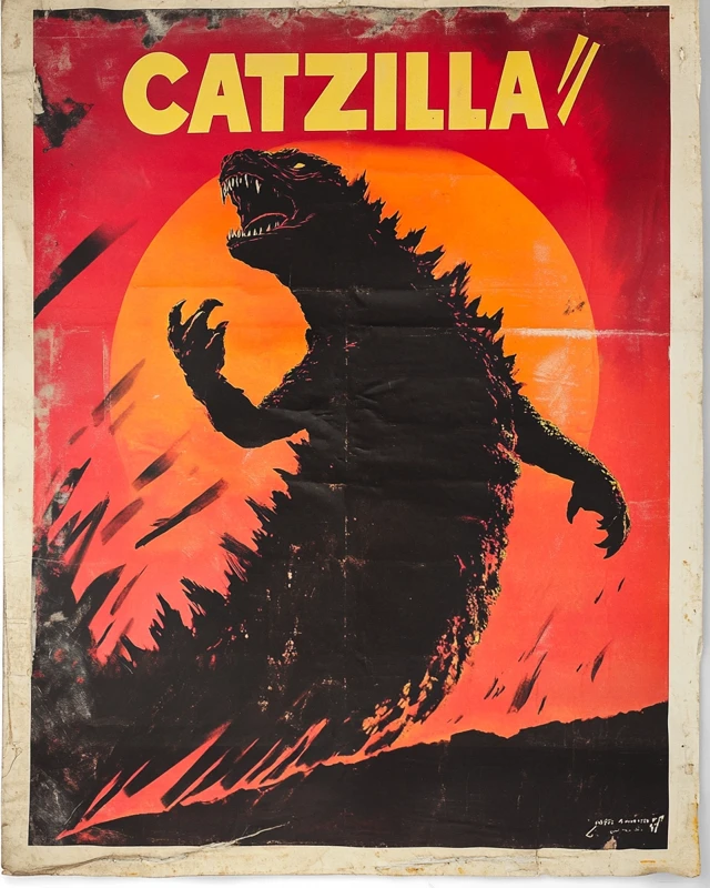 Evolution of Vintage Japanese Catzilla Movie Posters in MidJourney - v6.1 - Image 4