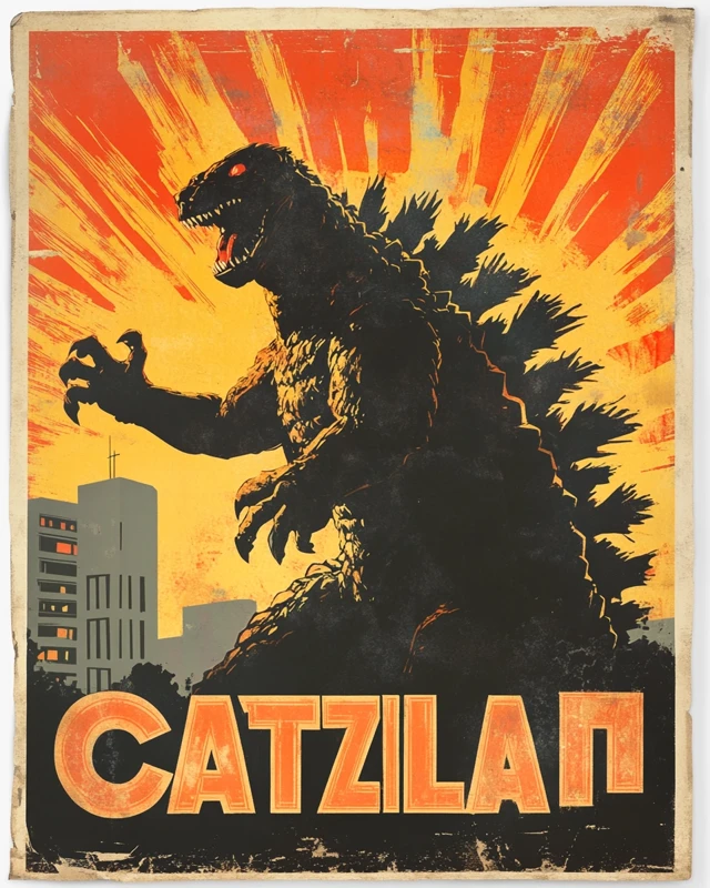 Evolution of Vintage Japanese Catzilla Movie Posters in MidJourney - v6.1 - Image 1