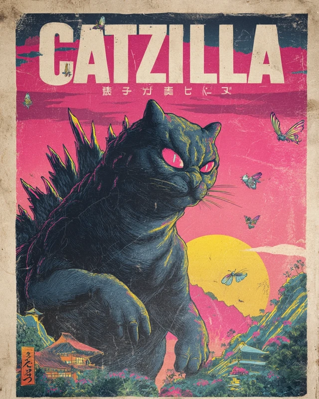 Evolution of Vintage Japanese Catzilla Movie Posters in MidJourney - v7.0 - Image 1