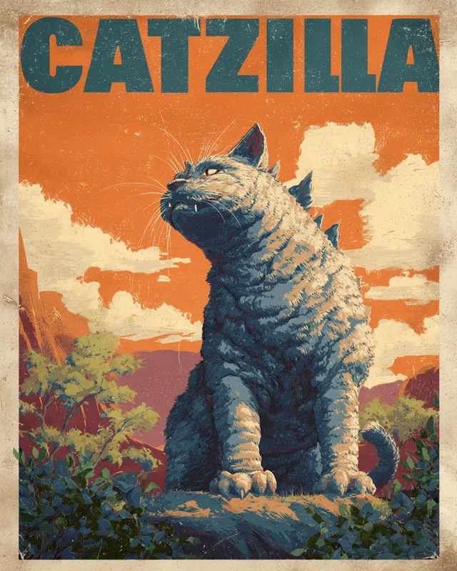 Evolution of Vintage Japanese Catzilla Movie Posters in MidJourney - v7.0 - Image 4