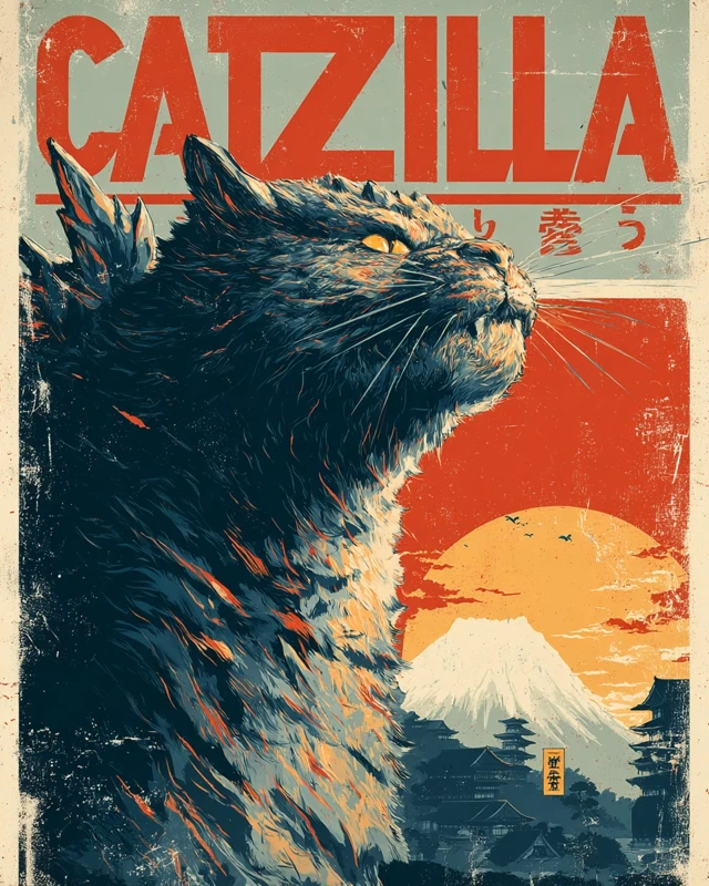 Evolution of Vintage Japanese Catzilla Movie Posters in MidJourney - v7.0 - Image 2