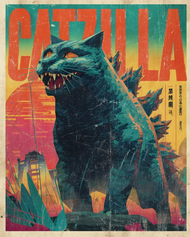 Evolution of Vintage Japanese Catzilla Movie Posters in MidJourney - v7.0 - Image 3